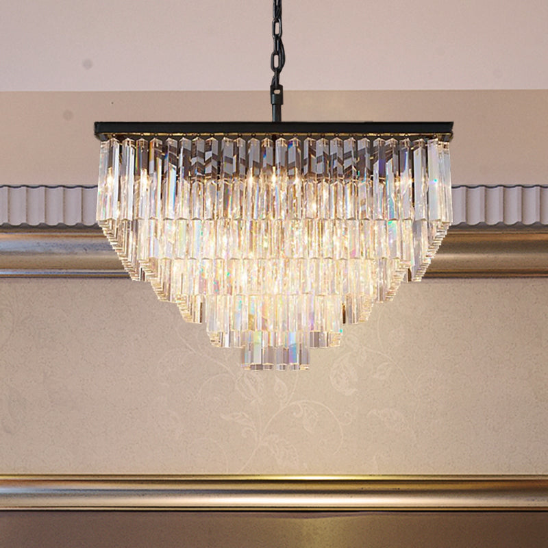 3/5/7-Tier Living Room Chandelier Lighting with Square Clear Crystal Shade LED Suspension Pendant, 19.5"/31.5"/43" Wide Clearhalo 'Ceiling Lights' 'Chandeliers' 'Clear' 'Industrial' 'Modern Chandeliers' 'Modern' 'Tiffany' 'Traditional Chandeliers' Lighting' 600806