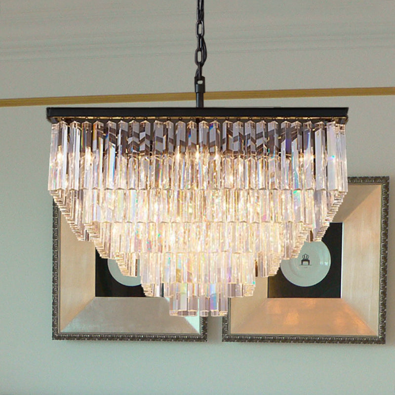 3/5/7-Tier Living Room Chandelier Lighting with Square Clear Crystal Shade LED Suspension Pendant, 19.5"/31.5"/43" Wide Clearhalo 'Ceiling Lights' 'Chandeliers' 'Clear' 'Industrial' 'Modern Chandeliers' 'Modern' 'Tiffany' 'Traditional Chandeliers' Lighting' 600807