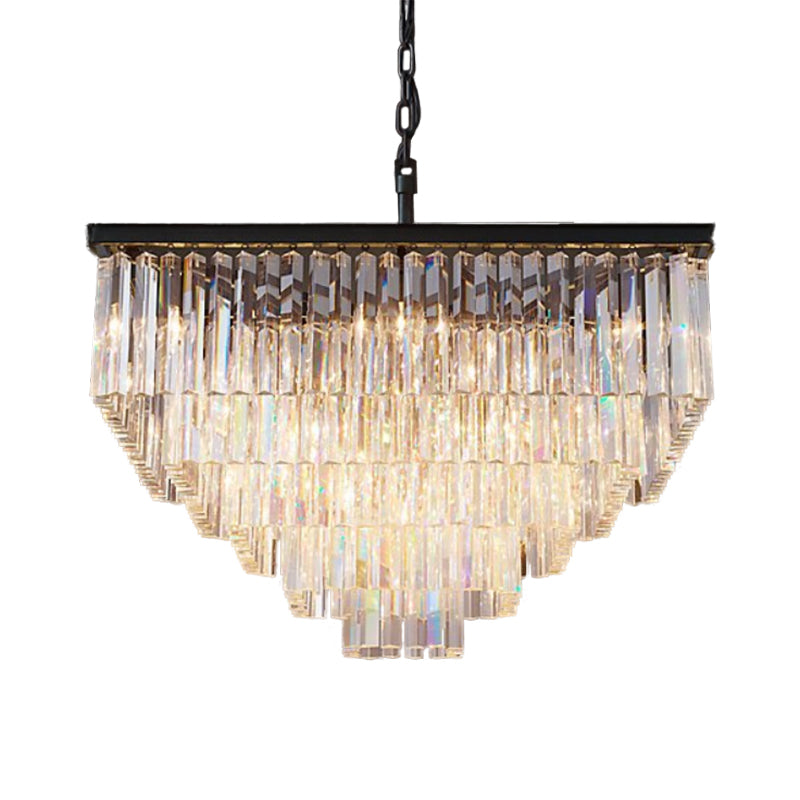 3/5/7-Tier Living Room Chandelier Lighting with Square Clear Crystal Shade LED Suspension Pendant, 19.5"/31.5"/43" Wide Clearhalo 'Ceiling Lights' 'Chandeliers' 'Clear' 'Industrial' 'Modern Chandeliers' 'Modern' 'Tiffany' 'Traditional Chandeliers' Lighting' 600808