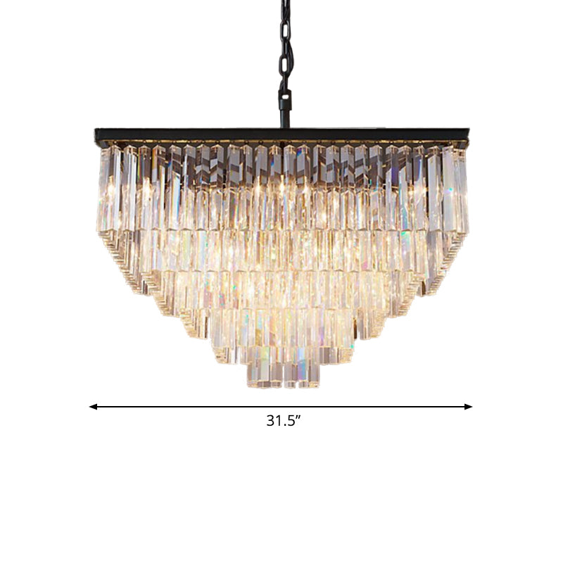 3/5/7-Tier Living Room Chandelier Lighting with Square Clear Crystal Shade LED Suspension Pendant, 19.5"/31.5"/43" Wide Clearhalo 'Ceiling Lights' 'Chandeliers' 'Clear' 'Industrial' 'Modern Chandeliers' 'Modern' 'Tiffany' 'Traditional Chandeliers' Lighting' 600809