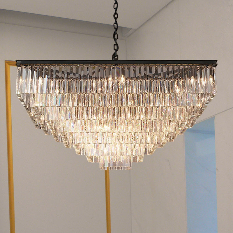 3/5/7-Tier Living Room Chandelier Lighting with Square Clear Crystal Shade LED Suspension Pendant, 19.5"/31.5"/43" Wide Clear 43" Clearhalo 'Ceiling Lights' 'Chandeliers' 'Clear' 'Industrial' 'Modern Chandeliers' 'Modern' 'Tiffany' 'Traditional Chandeliers' Lighting' 600810