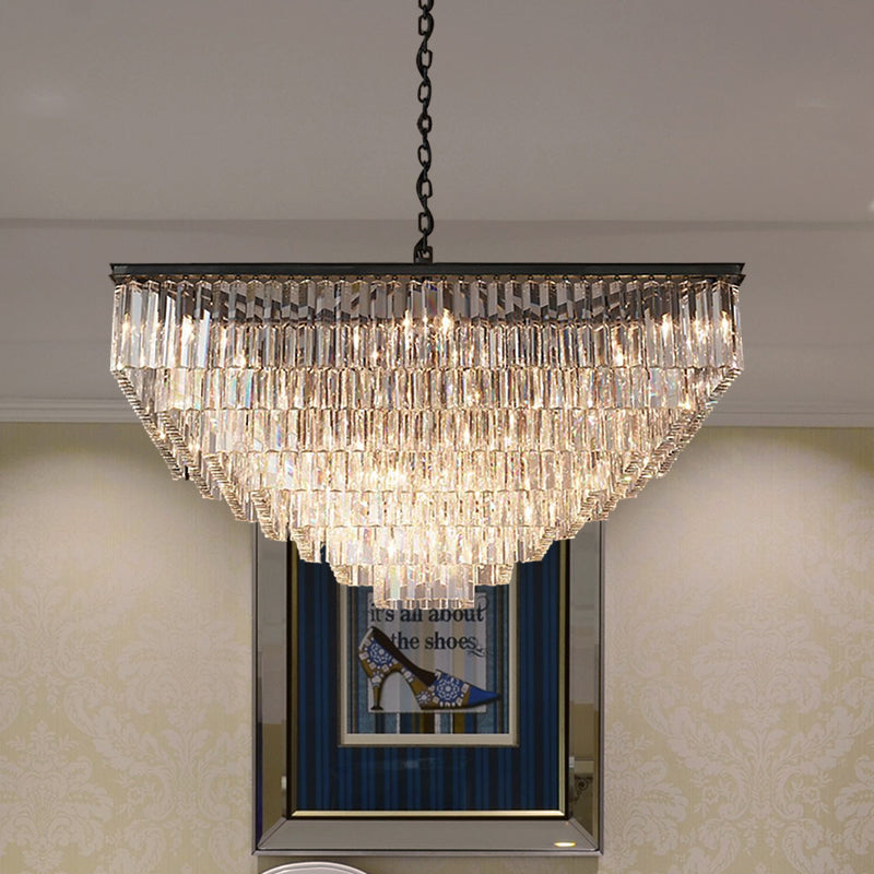 3/5/7-Tier Living Room Chandelier Lighting with Square Clear Crystal Shade LED Suspension Pendant, 19.5"/31.5"/43" Wide Clearhalo 'Ceiling Lights' 'Chandeliers' 'Clear' 'Industrial' 'Modern Chandeliers' 'Modern' 'Tiffany' 'Traditional Chandeliers' Lighting' 600811