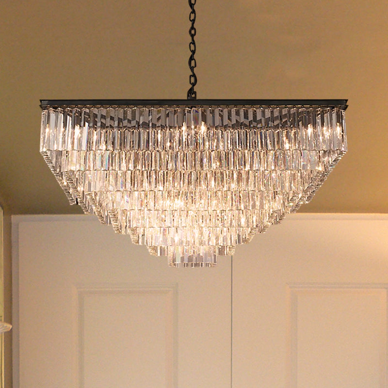 3/5/7-Tier Living Room Chandelier Lighting with Square Clear Crystal Shade LED Suspension Pendant, 19.5"/31.5"/43" Wide Clearhalo 'Ceiling Lights' 'Chandeliers' 'Clear' 'Industrial' 'Modern Chandeliers' 'Modern' 'Tiffany' 'Traditional Chandeliers' Lighting' 600812