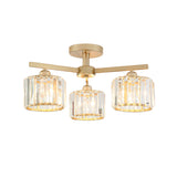 Cylindrical Shade Semi Flush Mount Nordic Crystal 3/5-Light Champagne Ceiling Lighting for Bedroom Living Room Clearhalo 'Ceiling Lights' 'Close To Ceiling Lights' 'Close to ceiling' 'Glass shade' 'Glass' 'Semi-flushmount' Lighting' 600818
