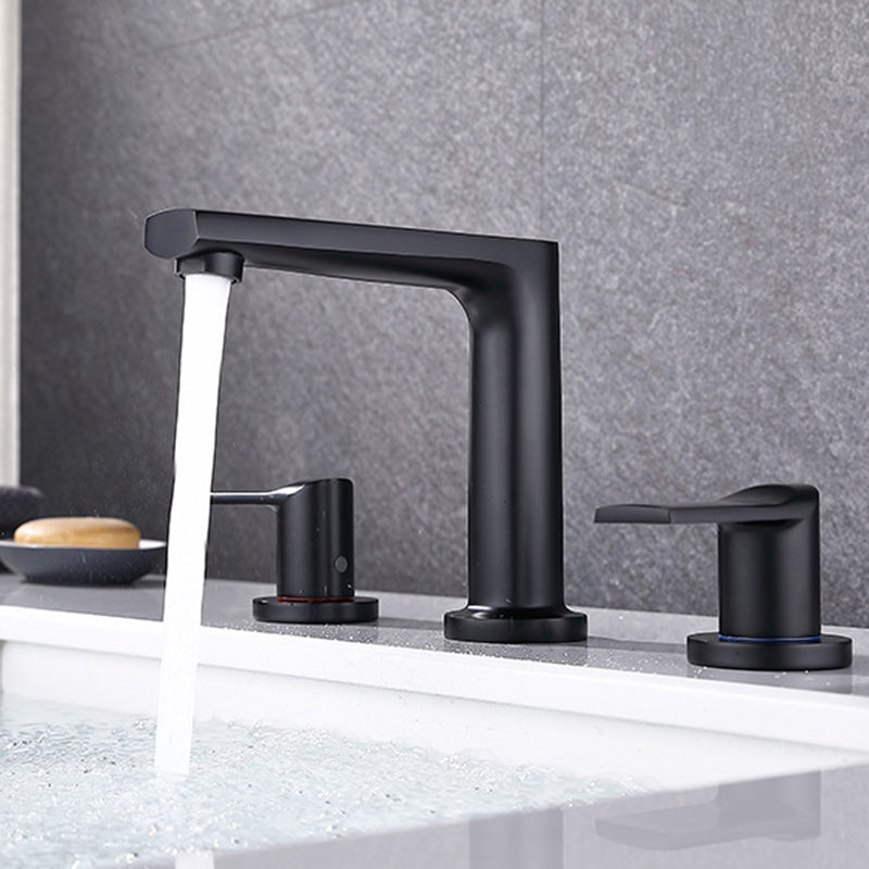 Modern 2-Handle Bathroom Sink Faucet 3 Hole Wide Spread Bathroom Faucet Clearhalo 'Bathroom Remodel & Bathroom Fixtures' 'Bathroom Sink Faucets' 'Bathroom Sinks & Faucet Components' 'bathroom_sink_faucets' 'Home Improvement' 'home_improvement' 'home_improvement_bathroom_sink_faucets' 6013249