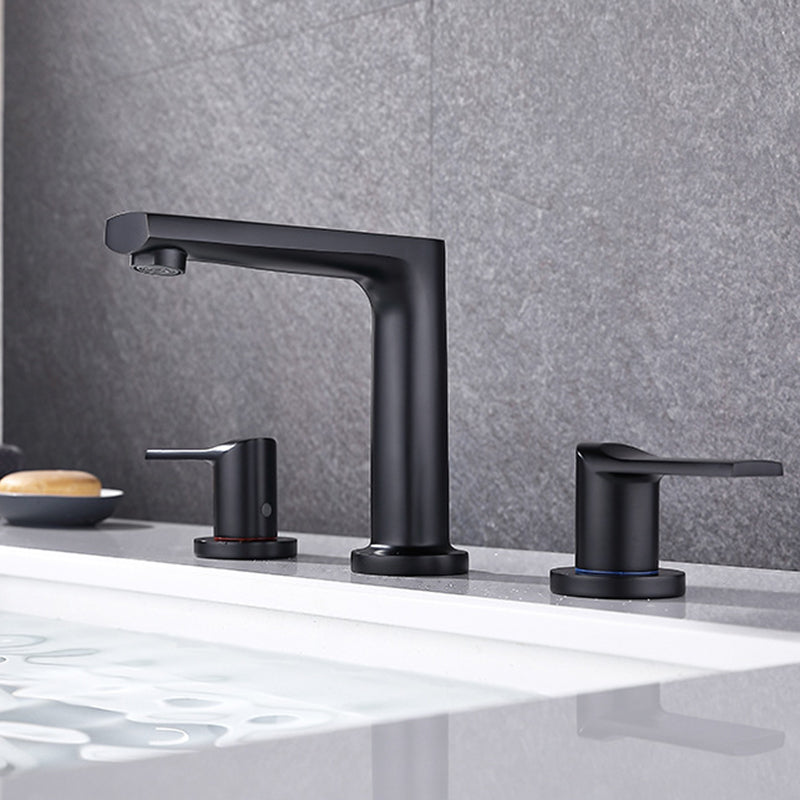 Modern 2-Handle Bathroom Sink Faucet 3 Hole Wide Spread Bathroom Faucet Clearhalo 'Bathroom Remodel & Bathroom Fixtures' 'Bathroom Sink Faucets' 'Bathroom Sinks & Faucet Components' 'bathroom_sink_faucets' 'Home Improvement' 'home_improvement' 'home_improvement_bathroom_sink_faucets' 6013250