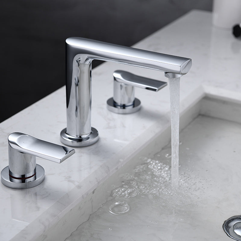 Modern 2-Handle Bathroom Sink Faucet 3 Hole Wide Spread Bathroom Faucet Clearhalo 'Bathroom Remodel & Bathroom Fixtures' 'Bathroom Sink Faucets' 'Bathroom Sinks & Faucet Components' 'bathroom_sink_faucets' 'Home Improvement' 'home_improvement' 'home_improvement_bathroom_sink_faucets' 6013251