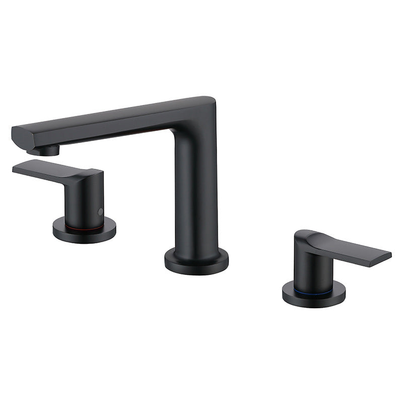 Modern 2-Handle Bathroom Sink Faucet 3 Hole Wide Spread Bathroom Faucet Black Clearhalo 'Bathroom Remodel & Bathroom Fixtures' 'Bathroom Sink Faucets' 'Bathroom Sinks & Faucet Components' 'bathroom_sink_faucets' 'Home Improvement' 'home_improvement' 'home_improvement_bathroom_sink_faucets' 6013253