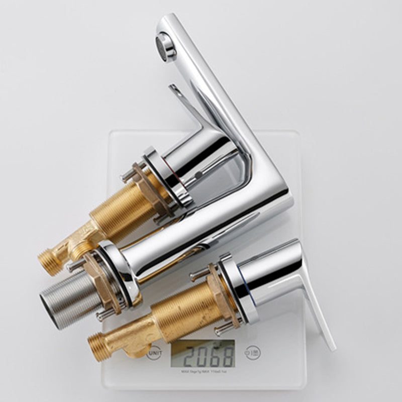 Modern 2-Handle Bathroom Sink Faucet 3 Hole Wide Spread Bathroom Faucet Clearhalo 'Bathroom Remodel & Bathroom Fixtures' 'Bathroom Sink Faucets' 'Bathroom Sinks & Faucet Components' 'bathroom_sink_faucets' 'Home Improvement' 'home_improvement' 'home_improvement_bathroom_sink_faucets' 6013259