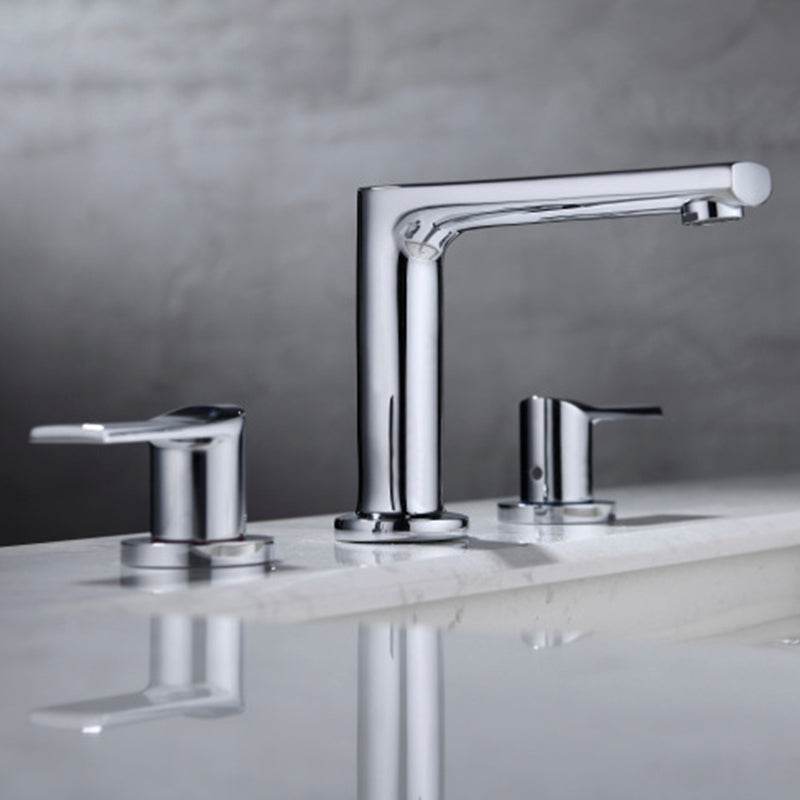 Modern 2-Handle Bathroom Sink Faucet 3 Hole Wide Spread Bathroom Faucet Clearhalo 'Bathroom Remodel & Bathroom Fixtures' 'Bathroom Sink Faucets' 'Bathroom Sinks & Faucet Components' 'bathroom_sink_faucets' 'Home Improvement' 'home_improvement' 'home_improvement_bathroom_sink_faucets' 6013261