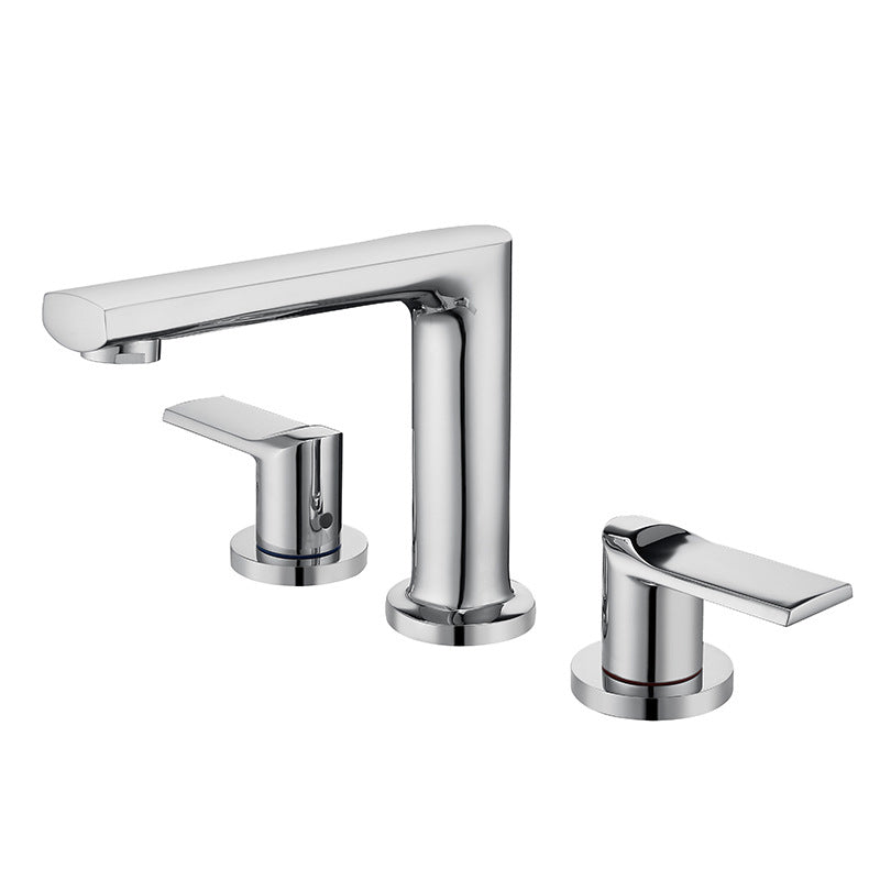 Modern 2-Handle Bathroom Sink Faucet 3 Hole Wide Spread Bathroom Faucet Chrome Clearhalo 'Bathroom Remodel & Bathroom Fixtures' 'Bathroom Sink Faucets' 'Bathroom Sinks & Faucet Components' 'bathroom_sink_faucets' 'Home Improvement' 'home_improvement' 'home_improvement_bathroom_sink_faucets' 6013262
