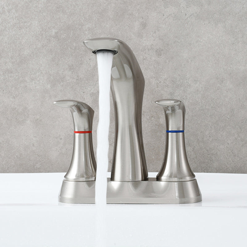 Square 2-Handle Bathroom Faucet 3 Hole Centerset Lavatory Faucet Clearhalo 'Bathroom Remodel & Bathroom Fixtures' 'Bathroom Sink Faucets' 'Bathroom Sinks & Faucet Components' 'bathroom_sink_faucets' 'Home Improvement' 'home_improvement' 'home_improvement_bathroom_sink_faucets' 6013284