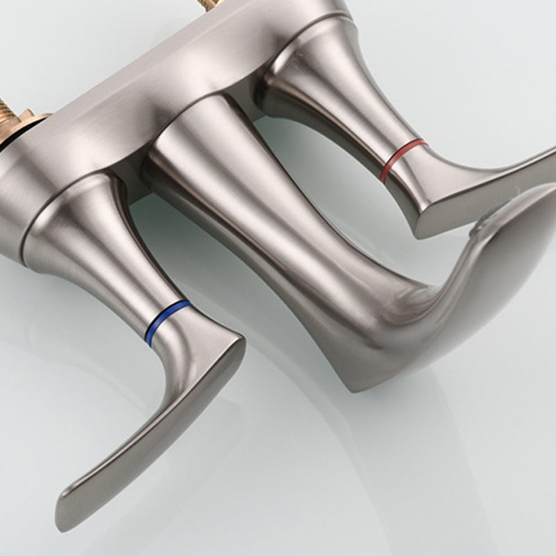 Square 2-Handle Bathroom Faucet 3 Hole Centerset Lavatory Faucet Clearhalo 'Bathroom Remodel & Bathroom Fixtures' 'Bathroom Sink Faucets' 'Bathroom Sinks & Faucet Components' 'bathroom_sink_faucets' 'Home Improvement' 'home_improvement' 'home_improvement_bathroom_sink_faucets' 6013291