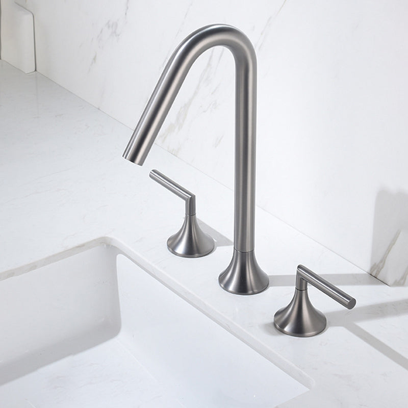 13 Inches Swivel Widespread Bathroom Faucet with Drain 2-Handle Bathroom Sink Faucet Clearhalo 'Bathroom Remodel & Bathroom Fixtures' 'Bathroom Sink Faucets' 'Bathroom Sinks & Faucet Components' 'bathroom_sink_faucets' 'Home Improvement' 'home_improvement' 'home_improvement_bathroom_sink_faucets' 6013315