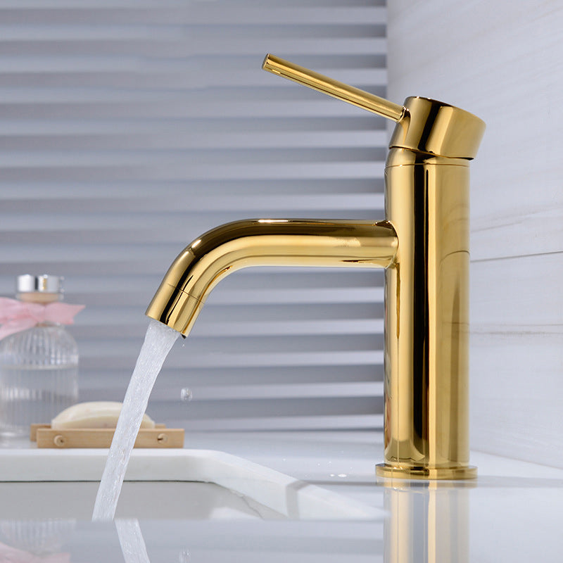Modern 1-Handle Bathroom Sink Faucet Brushed Gold Vessel Sink Faucet Brass 7" Clearhalo 'Bathroom Remodel & Bathroom Fixtures' 'Bathroom Sink Faucets' 'Bathroom Sinks & Faucet Components' 'bathroom_sink_faucets' 'Home Improvement' 'home_improvement' 'home_improvement_bathroom_sink_faucets' 6013320