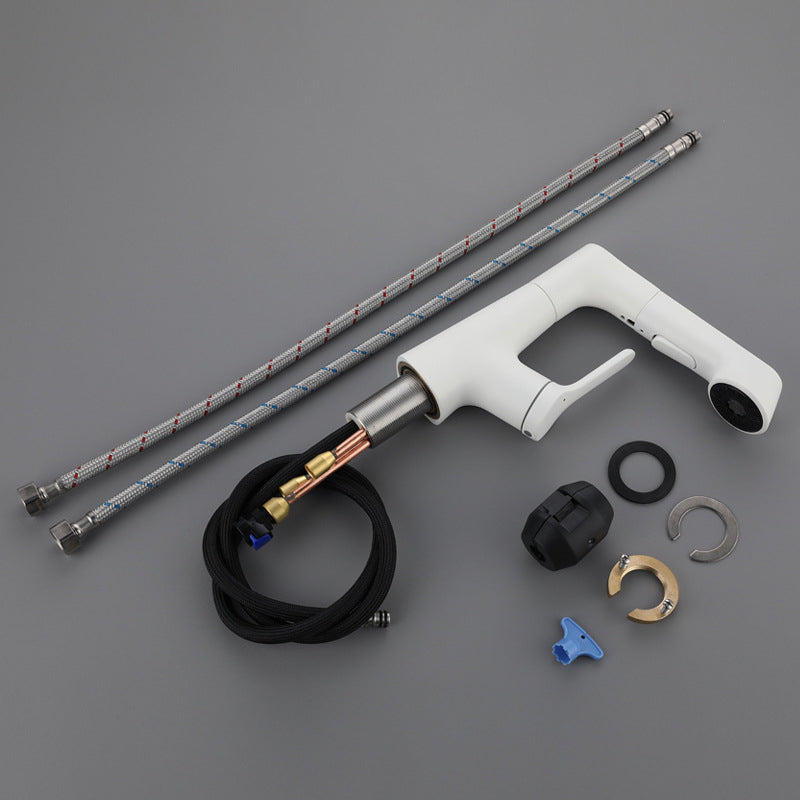 White Pull-out Bathroom Sink Faucet Hot and Cold Water Adjustable Hand Held Faucet Clearhalo 'Bathroom Remodel & Bathroom Fixtures' 'Bathroom Sink Faucets' 'Bathroom Sinks & Faucet Components' 'bathroom_sink_faucets' 'Home Improvement' 'home_improvement' 'home_improvement_bathroom_sink_faucets' 6013342