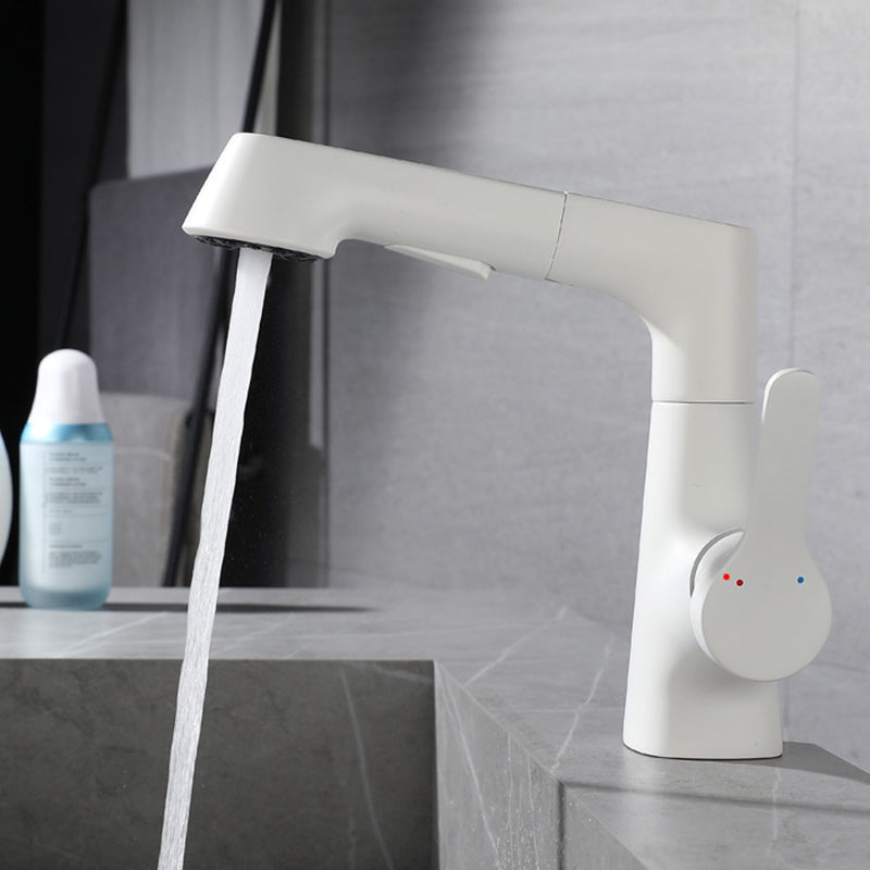 White Pull-out Bathroom Sink Faucet Hot and Cold Water Adjustable Hand Held Faucet Clearhalo 'Bathroom Remodel & Bathroom Fixtures' 'Bathroom Sink Faucets' 'Bathroom Sinks & Faucet Components' 'bathroom_sink_faucets' 'Home Improvement' 'home_improvement' 'home_improvement_bathroom_sink_faucets' 6013354