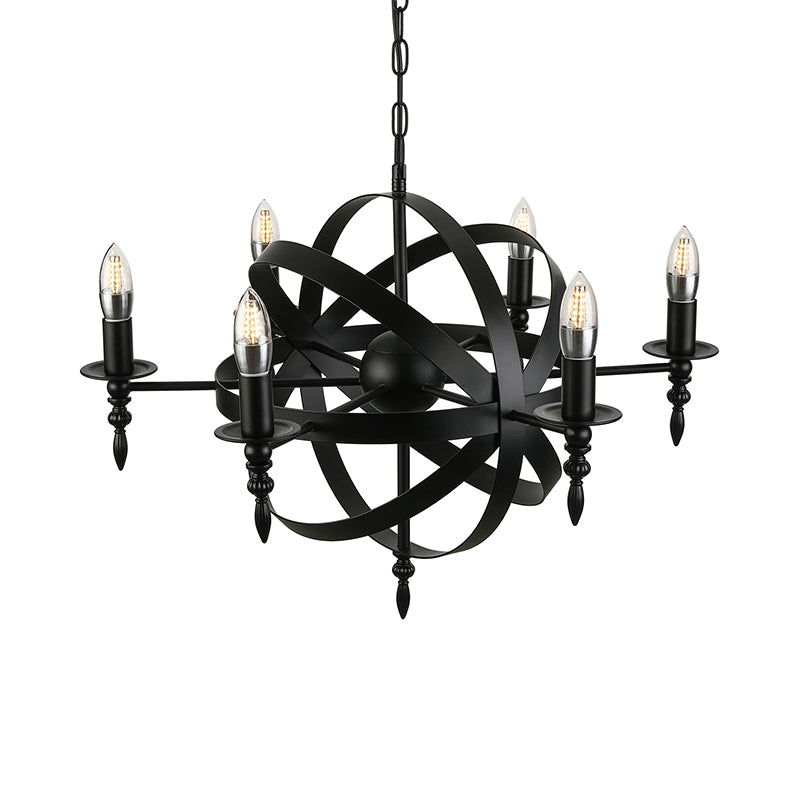 Orbit Cage Metal Pendant Lighting Fixture with Candle Design Vintage Style 6/8 Lights Indoor Chandelier in Black/Rust Clearhalo 'Cast Iron' 'Ceiling Lights' 'Chandeliers' 'Industrial Chandeliers' 'Industrial' 'Metal' 'Middle Century Chandeliers' 'Rustic Chandeliers' 'Tiffany' Lighting' 601369