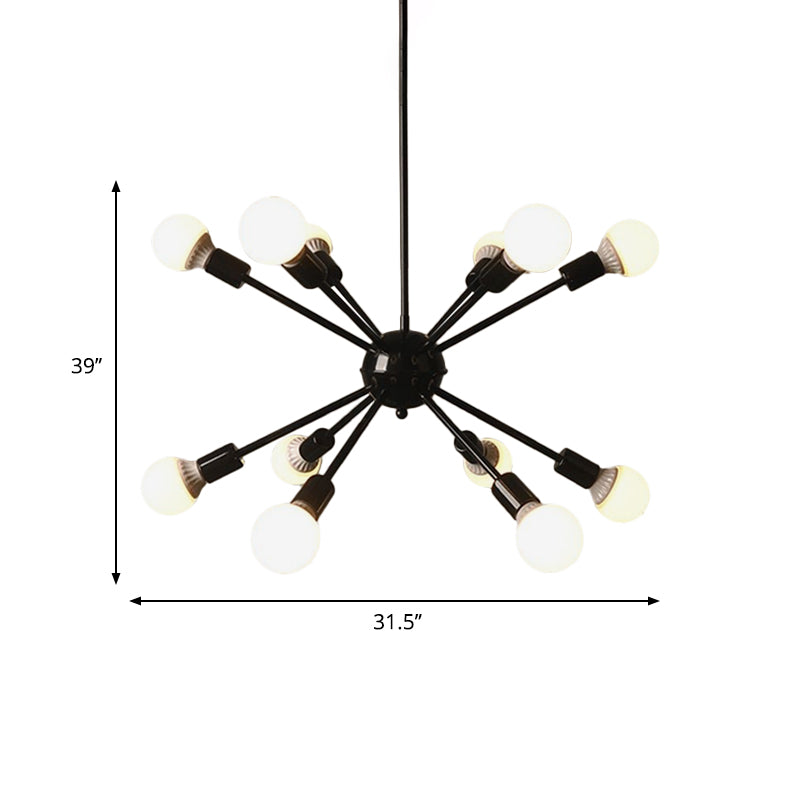 12 Bulbs Starburst Chandelier Lighting Industrial Black Ceiling Light with Adjustable Cord for Restaurant Clearhalo 'Cast Iron' 'Ceiling Lights' 'Chandeliers' 'Industrial Chandeliers' 'Industrial' 'Metal' 'Middle Century Chandeliers' 'Rustic Chandeliers' 'Tiffany' Lighting' 601379