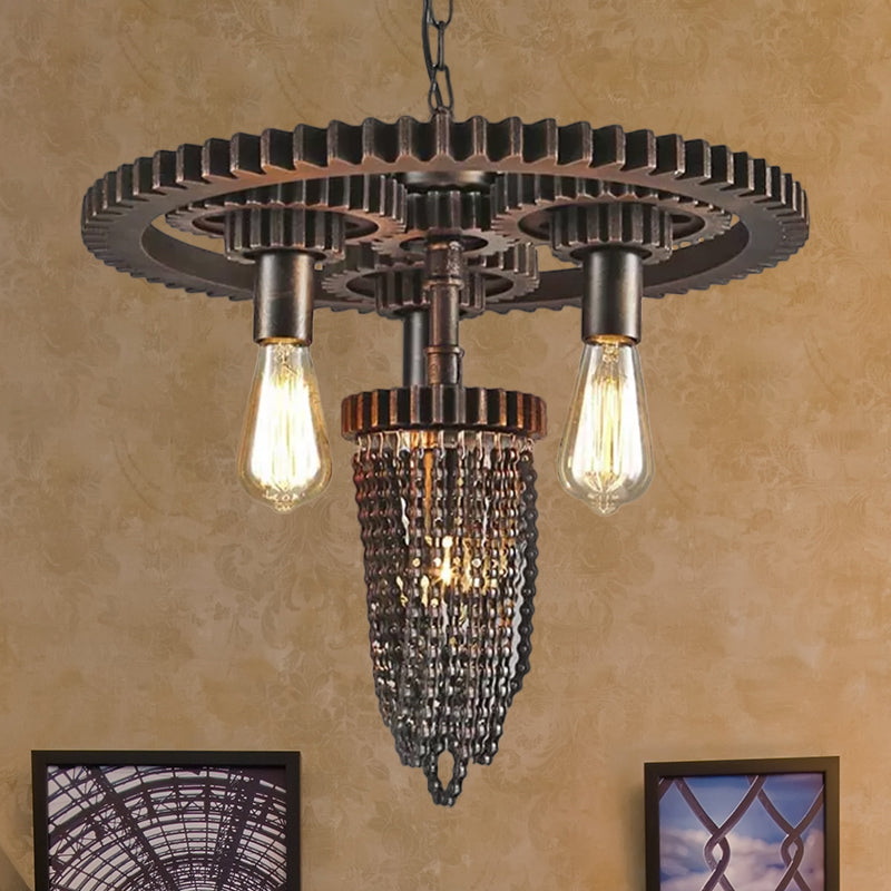 4 Lights Chandelier Lamp Vintage Style Gear Design Iron Pendant Lighting with Exposed Bulb in Bronze Bronze Clearhalo 'Cast Iron' 'Ceiling Lights' 'Chandeliers' 'Industrial Chandeliers' 'Industrial' 'Metal' 'Middle Century Chandeliers' 'Rustic Chandeliers' 'Tiffany' Lighting' 601405