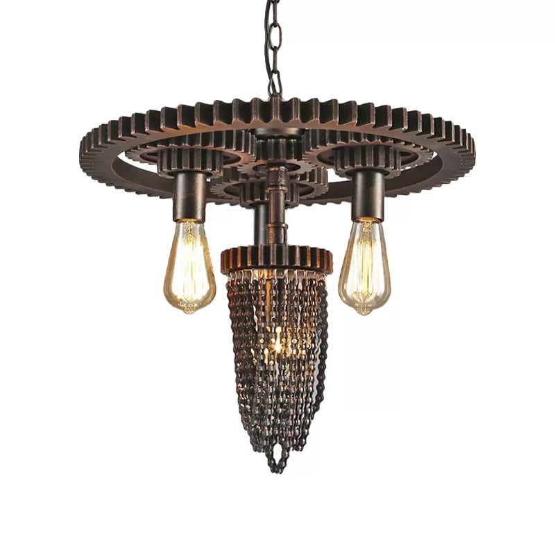 4 Lights Chandelier Lamp Vintage Style Gear Design Iron Pendant Lighting with Exposed Bulb in Bronze Clearhalo 'Cast Iron' 'Ceiling Lights' 'Chandeliers' 'Industrial Chandeliers' 'Industrial' 'Metal' 'Middle Century Chandeliers' 'Rustic Chandeliers' 'Tiffany' Lighting' 601408
