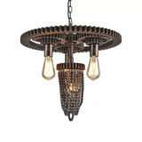 4 Lights Chandelier Lamp Vintage Style Gear Design Iron Pendant Lighting with Exposed Bulb in Bronze Clearhalo 'Cast Iron' 'Ceiling Lights' 'Chandeliers' 'Industrial Chandeliers' 'Industrial' 'Metal' 'Middle Century Chandeliers' 'Rustic Chandeliers' 'Tiffany' Lighting' 601408