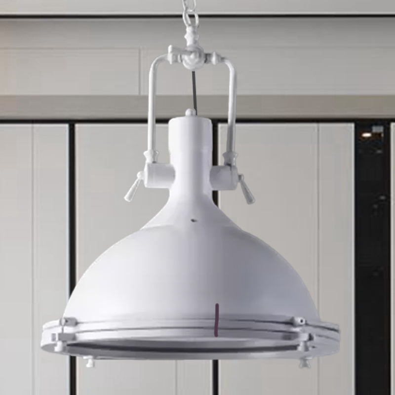 Industrial Dome Hanging Lamp 1 Light Metal Ceiling Light with Frosted Diffuser in Black/White/Purple for Dining Room White Clearhalo 'Art Deco Pendants' 'Black' 'Cast Iron' 'Ceiling Lights' 'Ceramic' 'Crystal' 'Industrial Pendants' 'Industrial' 'Metal' 'Middle Century Pendants' 'Pendant Lights' 'Pendants' 'Rustic Pendants' 'Tiffany' Lighting' 601429
