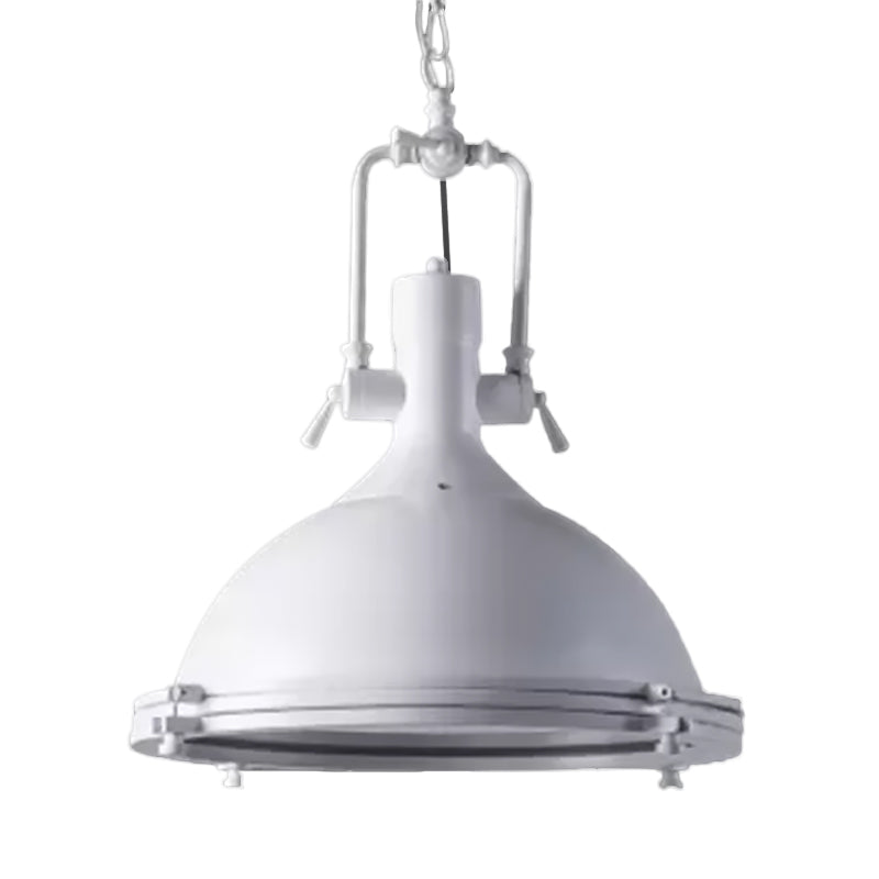 Industrial Dome Hanging Lamp 1 Light Metal Ceiling Light with Frosted Diffuser in Black/White/Purple for Dining Room Clearhalo 'Art Deco Pendants' 'Black' 'Cast Iron' 'Ceiling Lights' 'Ceramic' 'Crystal' 'Industrial Pendants' 'Industrial' 'Metal' 'Middle Century Pendants' 'Pendant Lights' 'Pendants' 'Rustic Pendants' 'Tiffany' Lighting' 601432