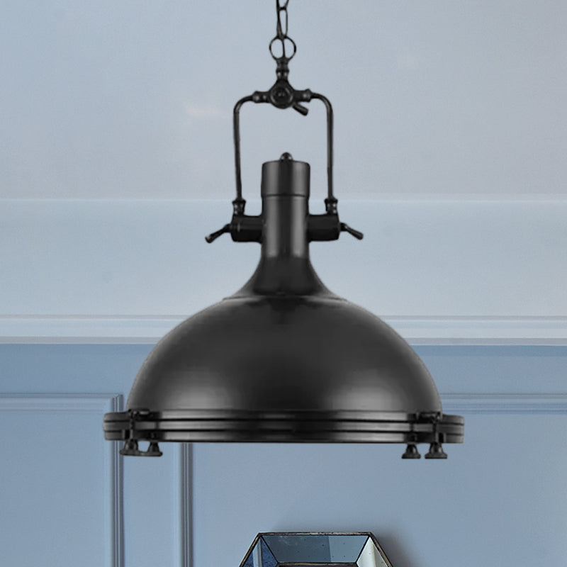 Industrial Dome Hanging Lamp 1 Light Metal Ceiling Light with Frosted Diffuser in Black/White/Purple for Dining Room Black Clearhalo 'Art Deco Pendants' 'Black' 'Cast Iron' 'Ceiling Lights' 'Ceramic' 'Crystal' 'Industrial Pendants' 'Industrial' 'Metal' 'Middle Century Pendants' 'Pendant Lights' 'Pendants' 'Rustic Pendants' 'Tiffany' Lighting' 601433