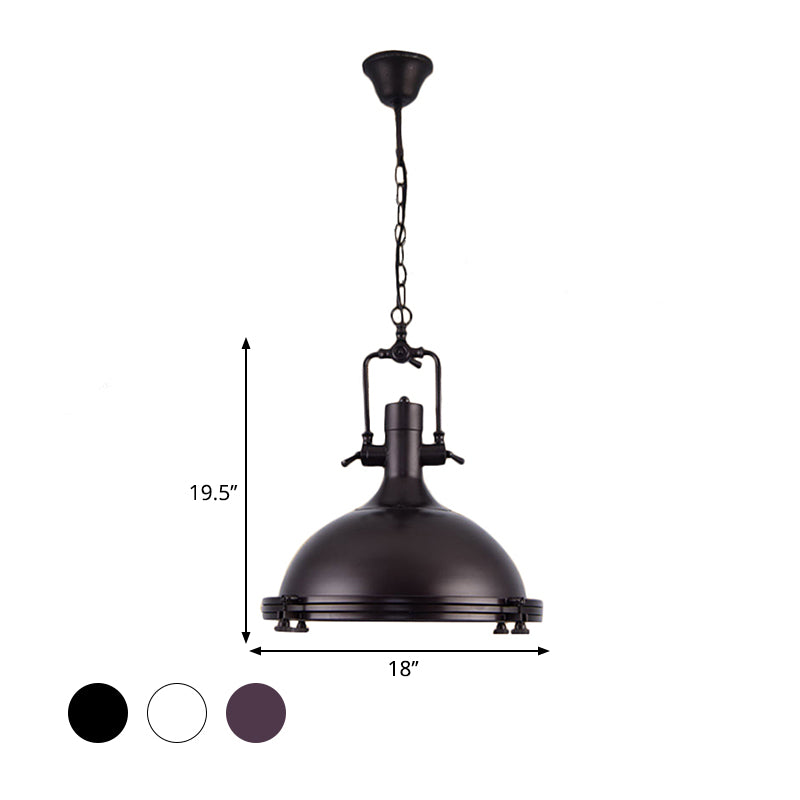 Industrial Dome Hanging Lamp 1 Light Metal Ceiling Light with Frosted Diffuser in Black/White/Purple for Dining Room Clearhalo 'Art Deco Pendants' 'Black' 'Cast Iron' 'Ceiling Lights' 'Ceramic' 'Crystal' 'Industrial Pendants' 'Industrial' 'Metal' 'Middle Century Pendants' 'Pendant Lights' 'Pendants' 'Rustic Pendants' 'Tiffany' Lighting' 601437