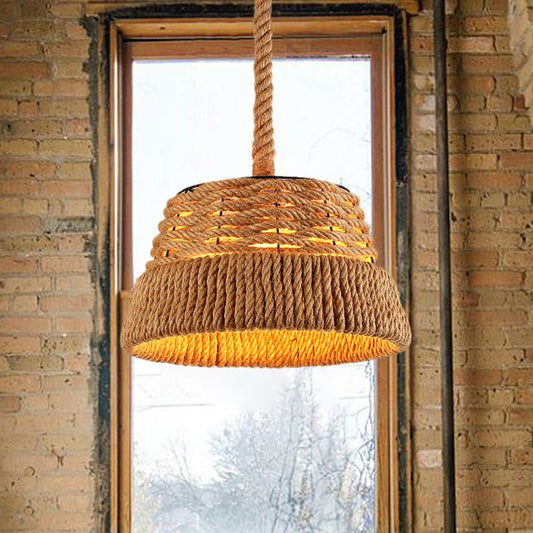 1 Head Cone Pendant Light Countryside Beige Natural Rope Hanging Light Fixture for Dining Room Clearhalo 'Ceiling Lights' 'Industrial Pendants' 'Industrial' 'Middle Century Pendants' 'Pendant Lights' 'Pendants' 'Tiffany' Lighting' 601528