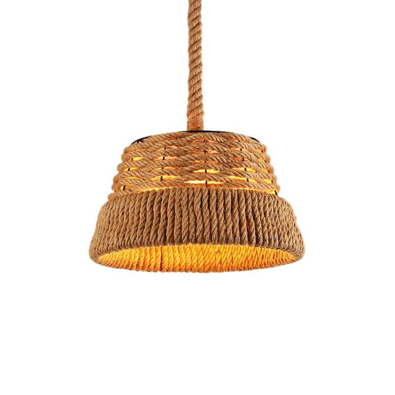 1 Head Cone Pendant Light Countryside Beige Natural Rope Hanging Light Fixture for Dining Room Clearhalo 'Ceiling Lights' 'Industrial Pendants' 'Industrial' 'Middle Century Pendants' 'Pendant Lights' 'Pendants' 'Tiffany' Lighting' 601530