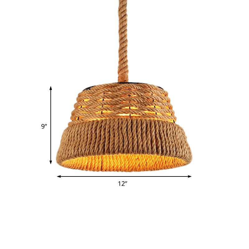 1 Head Cone Pendant Light Countryside Beige Natural Rope Hanging Light Fixture for Dining Room Clearhalo 'Ceiling Lights' 'Industrial Pendants' 'Industrial' 'Middle Century Pendants' 'Pendant Lights' 'Pendants' 'Tiffany' Lighting' 601531
