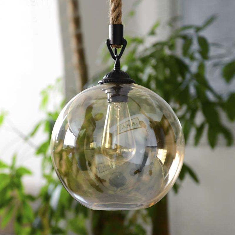 Amber Glass Ball Shade Pendant Light Fixture Vintage Style 1 Light Restaurant Hanging Lamp with Rope Clearhalo 'Ceiling Lights' 'Glass shade' 'Glass' 'Industrial Pendants' 'Industrial' 'Middle Century Pendants' 'Pendant Lights' 'Pendants' 'Tiffany' Lighting' 601533