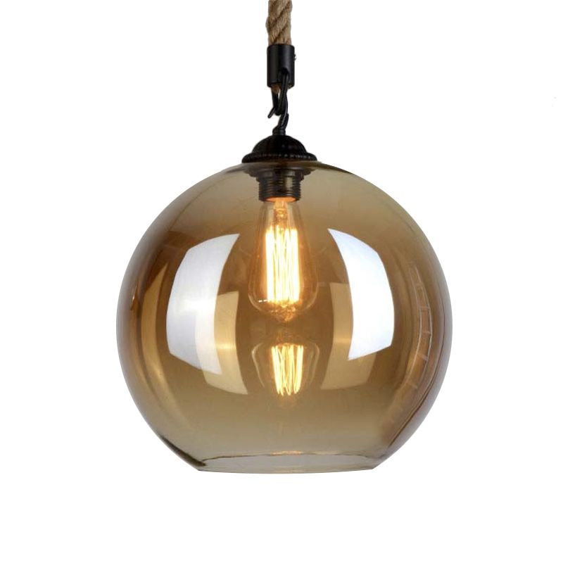 Amber Glass Ball Shade Pendant Light Fixture Vintage Style 1 Light Restaurant Hanging Lamp with Rope Clearhalo 'Ceiling Lights' 'Glass shade' 'Glass' 'Industrial Pendants' 'Industrial' 'Middle Century Pendants' 'Pendant Lights' 'Pendants' 'Tiffany' Lighting' 601535