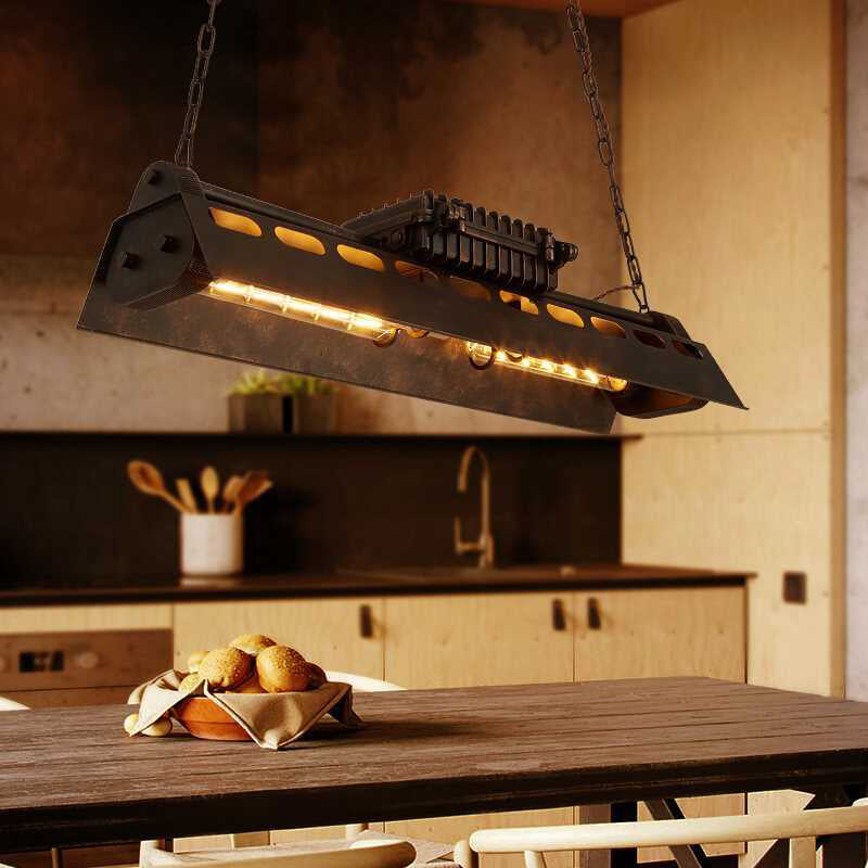 Rectangular Suspension Light with 39" Adjustable Chain Antique Metal 4-Light Pendant Light Fixture in Rust over Table Clearhalo 'Ceiling Lights' 'Glass shade' 'Glass' 'Pendant Lights' 'Pendants' Lighting' 601659