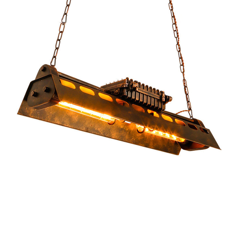Rectangular Suspension Light with 39" Adjustable Chain Antique Metal 4-Light Pendant Light Fixture in Rust over Table Clearhalo 'Ceiling Lights' 'Glass shade' 'Glass' 'Pendant Lights' 'Pendants' Lighting' 601660