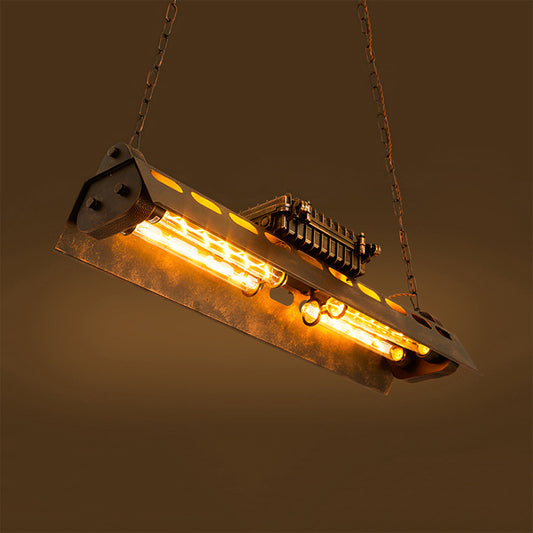 Rectangular Suspension Light with 39" Adjustable Chain Antique Metal 4-Light Pendant Light Fixture in Rust over Table Clearhalo 'Ceiling Lights' 'Glass shade' 'Glass' 'Pendant Lights' 'Pendants' Lighting' 601661