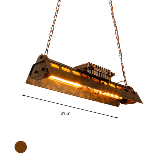 Rectangular Suspension Light with 39" Adjustable Chain Antique Metal 4-Light Pendant Light Fixture in Rust over Table Clearhalo 'Ceiling Lights' 'Glass shade' 'Glass' 'Pendant Lights' 'Pendants' Lighting' 601662