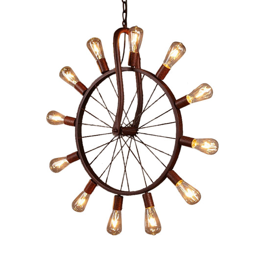 Antique Copper Wheel Ceiling Light Metal 12 Lights Large Pendant Lighting Fixture with 39" Adjustable Chain Clearhalo 'Art Deco Pendants' 'Cast Iron' 'Ceiling Lights' 'Ceramic' 'Crystal' 'Industrial Pendants' 'Industrial' 'Metal' 'Middle Century Pendants' 'Pendant Lights' 'Pendants' 'Tiffany' Lighting' 601666