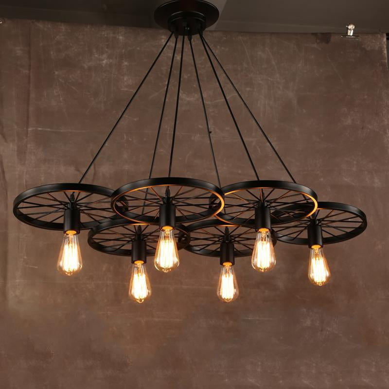 3/6/8 Heads Wheel Design Ceiling Fixture with Bare Bulb Vintage Industrial Black/Rust Metal Hanging Light Clearhalo 'Art Deco Pendants' 'Black' 'Cast Iron' 'Ceiling Lights' 'Ceramic' 'Crystal' 'Industrial Pendants' 'Industrial' 'Metal' 'Middle Century Pendants' 'Pendant Lights' 'Pendants' 'Rustic Pendants' 'Tiffany' Lighting' 601693