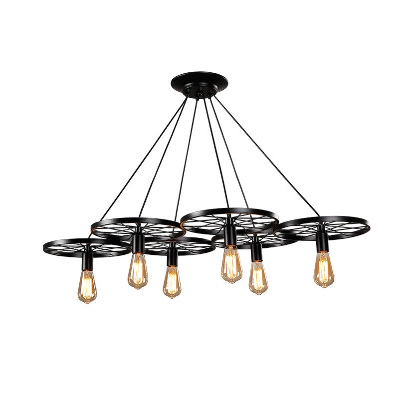 3/6/8 Heads Wheel Design Ceiling Fixture with Bare Bulb Vintage Industrial Black/Rust Metal Hanging Light Clearhalo 'Art Deco Pendants' 'Black' 'Cast Iron' 'Ceiling Lights' 'Ceramic' 'Crystal' 'Industrial Pendants' 'Industrial' 'Metal' 'Middle Century Pendants' 'Pendant Lights' 'Pendants' 'Rustic Pendants' 'Tiffany' Lighting' 601695