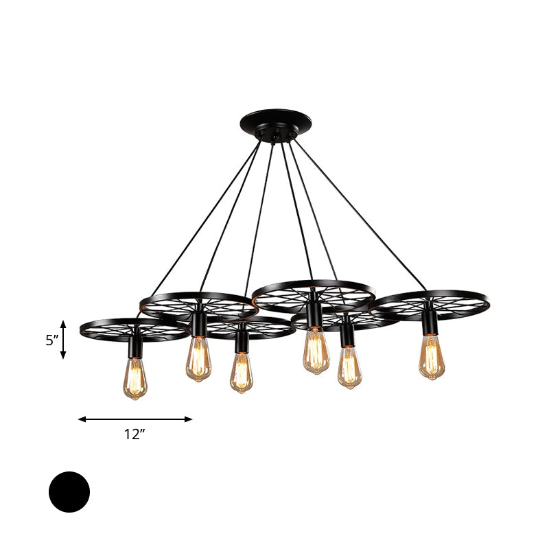 3/6/8 Heads Wheel Design Ceiling Fixture with Bare Bulb Vintage Industrial Black/Rust Metal Hanging Light Clearhalo 'Art Deco Pendants' 'Black' 'Cast Iron' 'Ceiling Lights' 'Ceramic' 'Crystal' 'Industrial Pendants' 'Industrial' 'Metal' 'Middle Century Pendants' 'Pendant Lights' 'Pendants' 'Rustic Pendants' 'Tiffany' Lighting' 601696