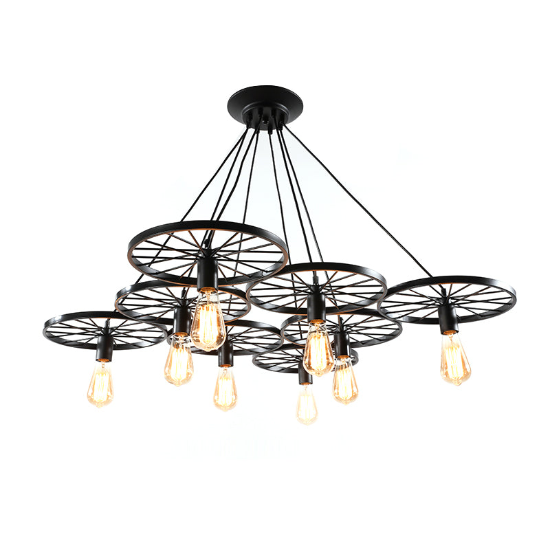 3/6/8 Heads Wheel Design Ceiling Fixture with Bare Bulb Vintage Industrial Black/Rust Metal Hanging Light Clearhalo 'Art Deco Pendants' 'Black' 'Cast Iron' 'Ceiling Lights' 'Ceramic' 'Crystal' 'Industrial Pendants' 'Industrial' 'Metal' 'Middle Century Pendants' 'Pendant Lights' 'Pendants' 'Rustic Pendants' 'Tiffany' Lighting' 601700
