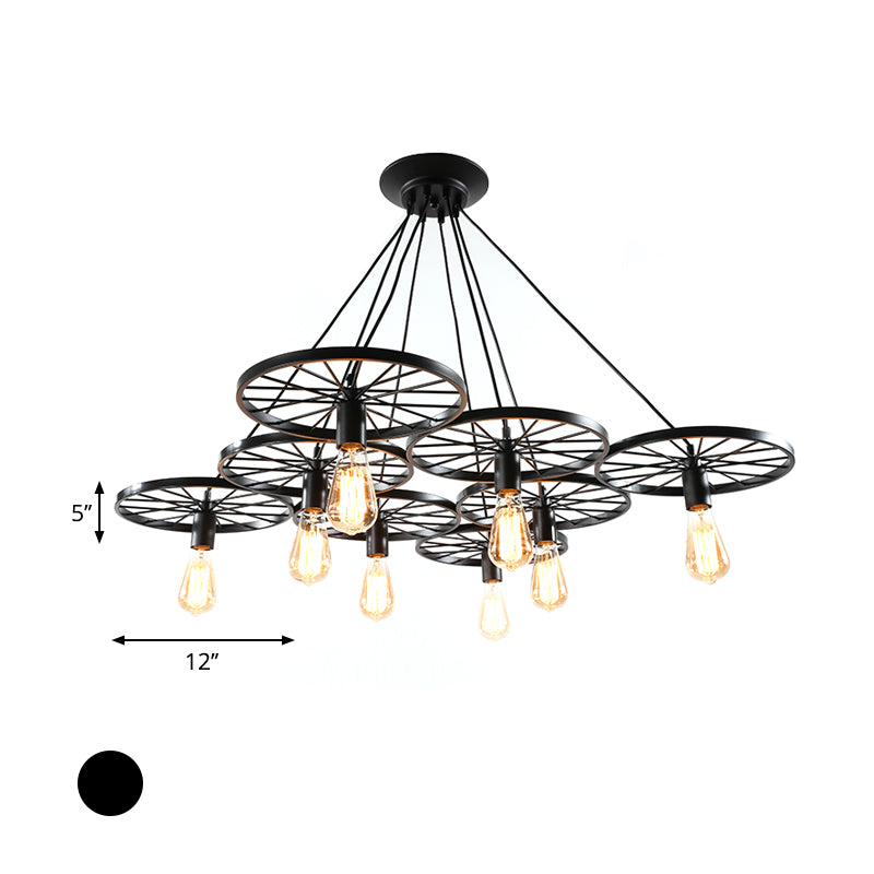 3/6/8 Heads Wheel Design Ceiling Fixture with Bare Bulb Vintage Industrial Black/Rust Metal Hanging Light Clearhalo 'Art Deco Pendants' 'Black' 'Cast Iron' 'Ceiling Lights' 'Ceramic' 'Crystal' 'Industrial Pendants' 'Industrial' 'Metal' 'Middle Century Pendants' 'Pendant Lights' 'Pendants' 'Rustic Pendants' 'Tiffany' Lighting' 601701