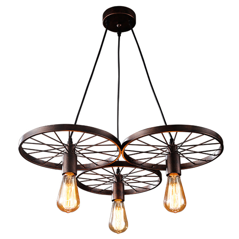 3/6/8 Heads Wheel Design Ceiling Fixture with Bare Bulb Vintage Industrial Black/Rust Metal Hanging Light Clearhalo 'Art Deco Pendants' 'Black' 'Cast Iron' 'Ceiling Lights' 'Ceramic' 'Crystal' 'Industrial Pendants' 'Industrial' 'Metal' 'Middle Century Pendants' 'Pendant Lights' 'Pendants' 'Rustic Pendants' 'Tiffany' Lighting' 601704