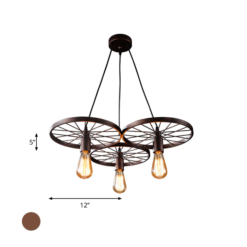 3/6/8 Heads Wheel Design Ceiling Fixture with Bare Bulb Vintage Industrial Black/Rust Metal Hanging Light Clearhalo 'Art Deco Pendants' 'Black' 'Cast Iron' 'Ceiling Lights' 'Ceramic' 'Crystal' 'Industrial Pendants' 'Industrial' 'Metal' 'Middle Century Pendants' 'Pendant Lights' 'Pendants' 'Rustic Pendants' 'Tiffany' Lighting' 601706