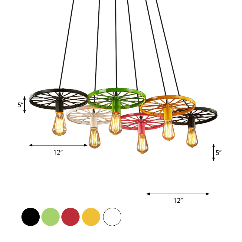 3/6/8 Heads Wheel Design Ceiling Fixture with Bare Bulb Vintage Industrial Black/Rust Metal Hanging Light Clearhalo 'Art Deco Pendants' 'Black' 'Cast Iron' 'Ceiling Lights' 'Ceramic' 'Crystal' 'Industrial Pendants' 'Industrial' 'Metal' 'Middle Century Pendants' 'Pendant Lights' 'Pendants' 'Rustic Pendants' 'Tiffany' Lighting' 601711