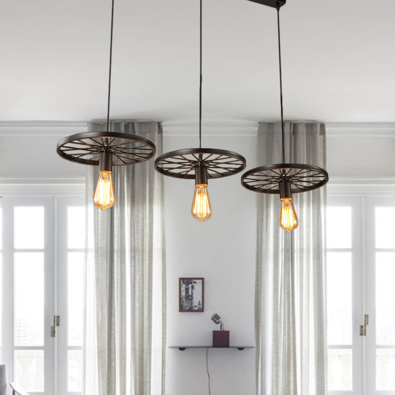 3/6/8 Heads Wheel Design Ceiling Fixture with Bare Bulb Vintage Industrial Black/Rust Metal Hanging Light Clearhalo 'Art Deco Pendants' 'Black' 'Cast Iron' 'Ceiling Lights' 'Ceramic' 'Crystal' 'Industrial Pendants' 'Industrial' 'Metal' 'Middle Century Pendants' 'Pendant Lights' 'Pendants' 'Rustic Pendants' 'Tiffany' Lighting' 601713