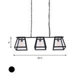 Black Pyramid Island Light Fixture Industrial Metal 3-Bulb Kitchen Hanging Lamp with Glass Panel Clearhalo 'Ceiling Lights' 'Island Lights' Lighting' 601981